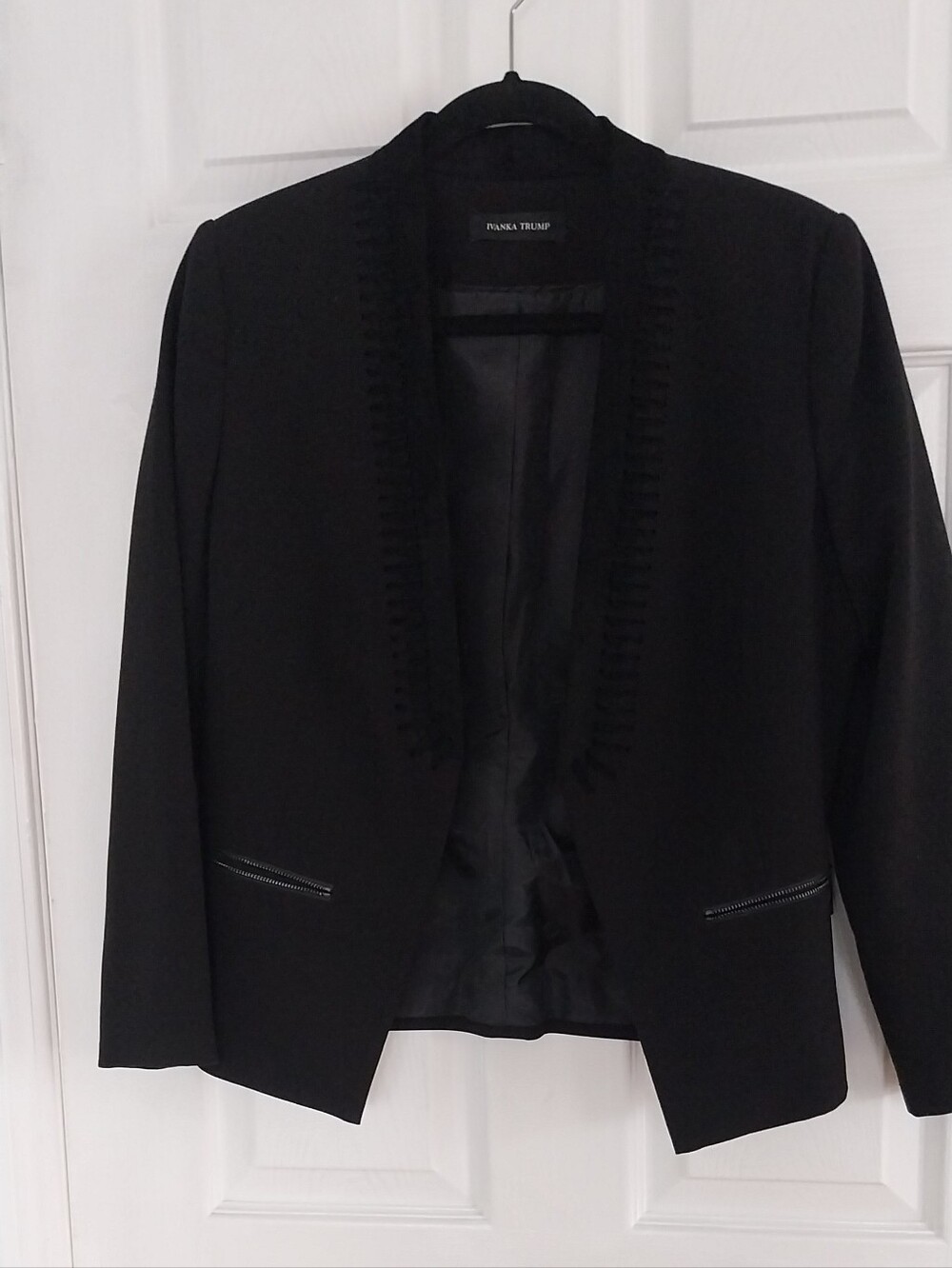 Ivanka Trump Black Open-Front Blazer with Trimmed Lapel